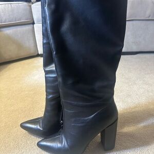 Shoe Dazzle Black Heeled Boots with Timeless Design